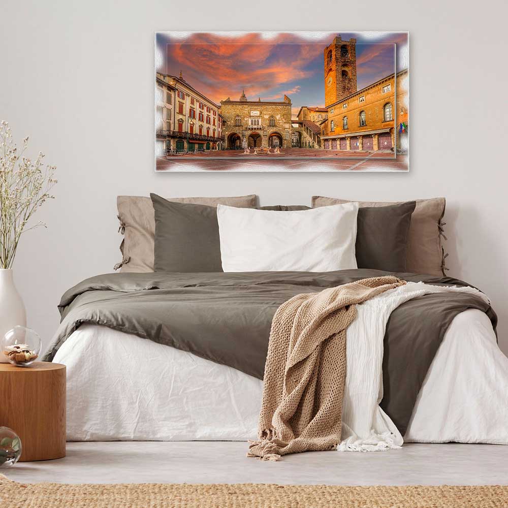 Quadro su tela Bergamo Piazza Vecchia e cornice decorata