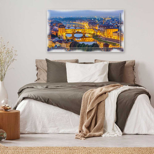 Quadro Firenze Ponte Vecchio su tela con cornice decorata