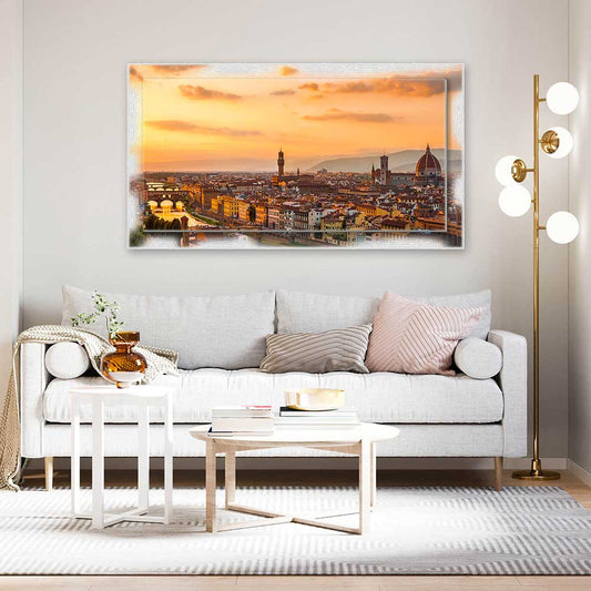 Quadro Firenze al Tramonto su tela con cornice decorata