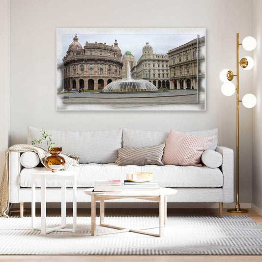 Quadro Genova Piazza Ferrari su tela con cornice decorata