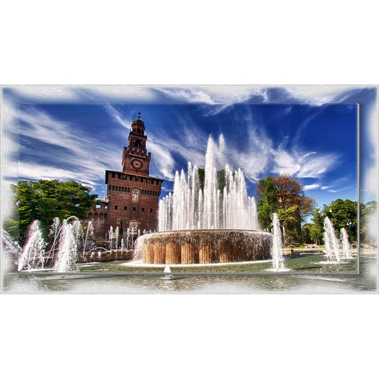 Quadro Milano Castello Sforzesco su tela con cornice decorata