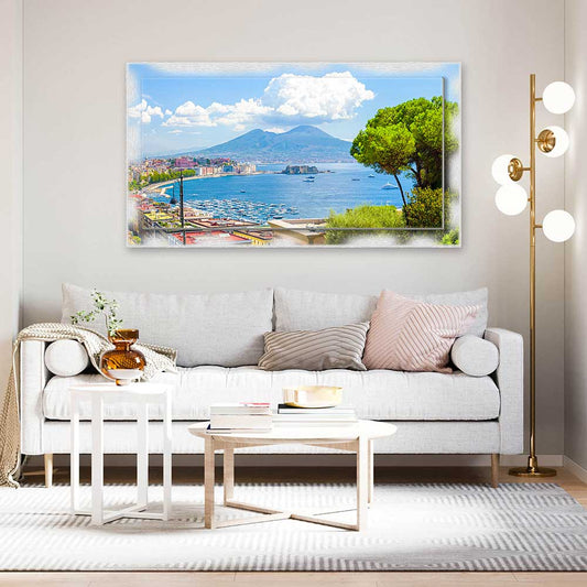 Quadro Napoli Vesuvio su tela con cornice decorata