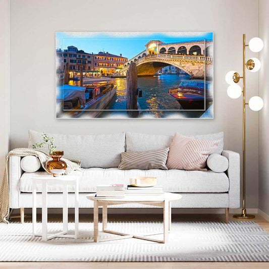 Quadro Venezia Ponte Rialto su tela con cornice decorata