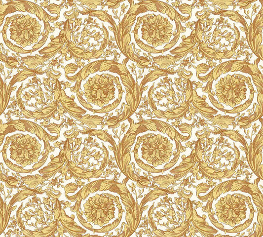 Carta da parati Versace Barocco Gold & White