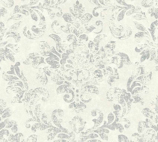 Carta da parati Damascata Vintage Bianco