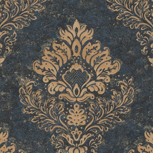 Carta da parati Damascata Barocco Blu