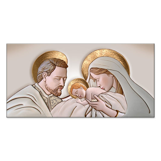 Quadro religioso Sacra Famiglia Kiss Ceramic Oro su tela
