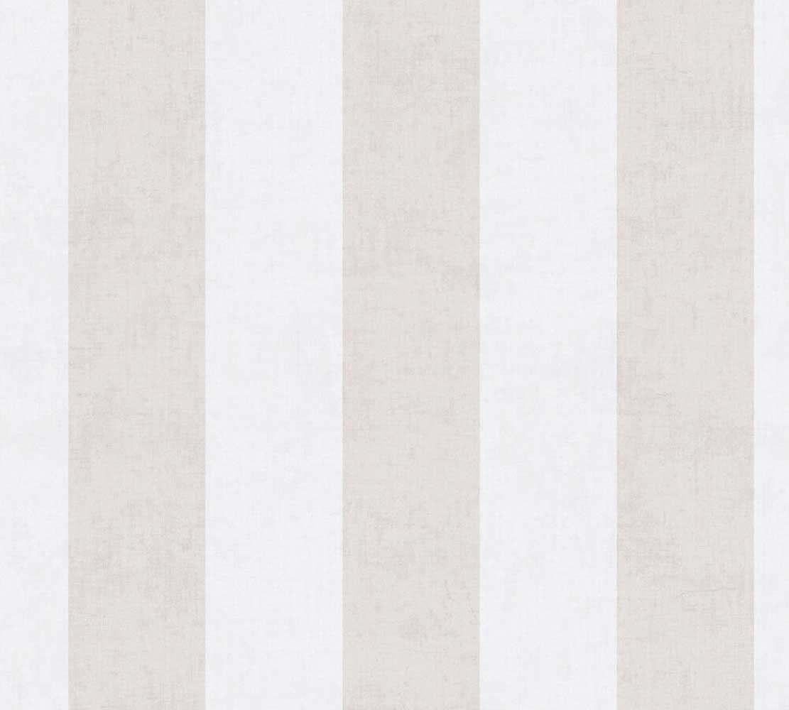 Carta da parati a righe medie Beige e Bianco Panna