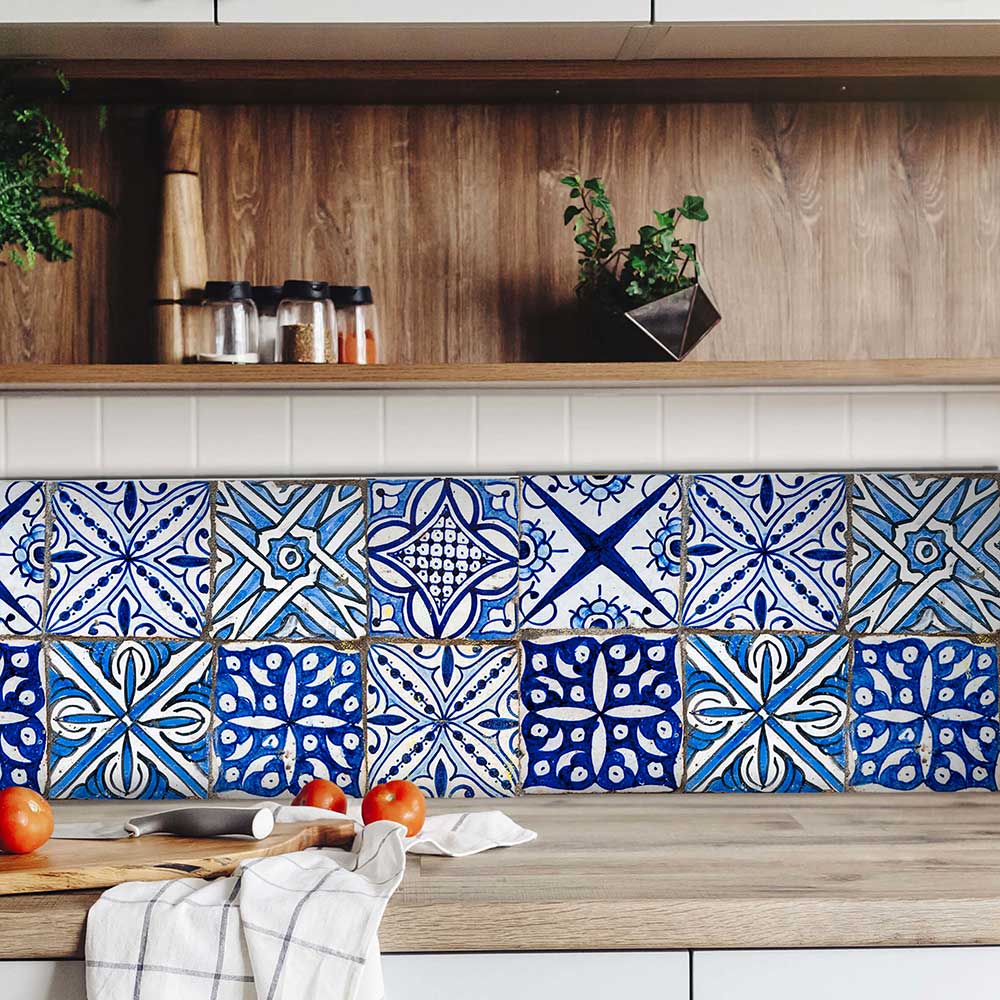 Paraschizzi cucina in alluminio Azulejos Azzurro