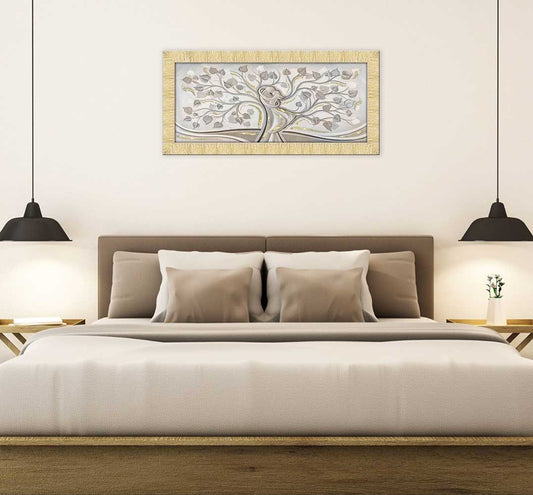 Quadro Abbraccio nell'Albero con glitter e cornice oro su tela