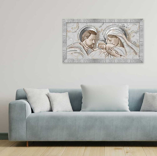 Quadro religioso Kiss Ceramic con glitter e cornice argento
