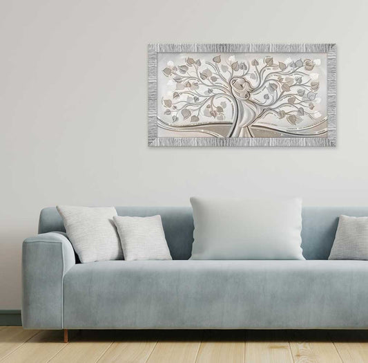 Quadro Abbraccio nell'Albero con glitter e cornice argento