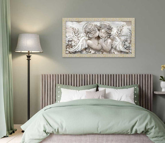 Quadro religioso Angioletti con glitter e cornice oro