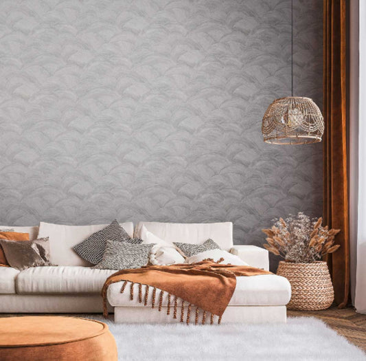 Carta da parati Art Deco Dune Grigio Argento in TNT con glitter