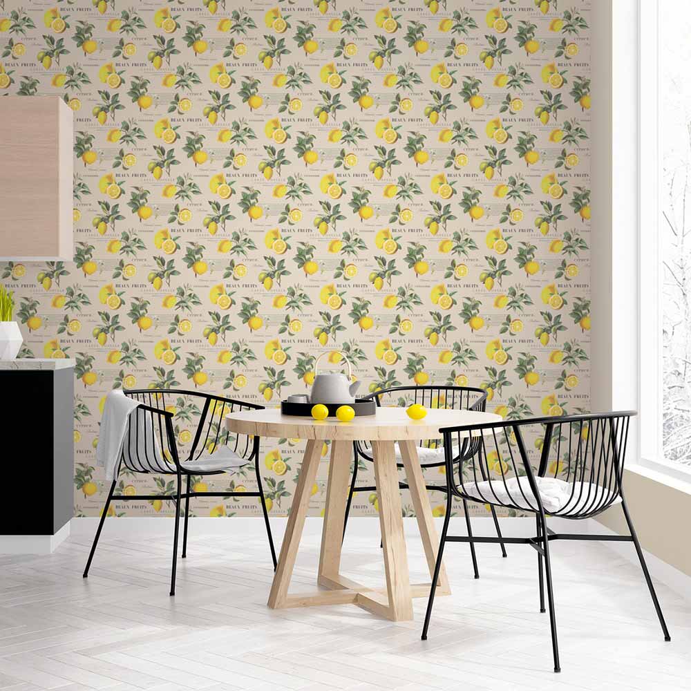 Carta da parati Limoni sfondo beige
