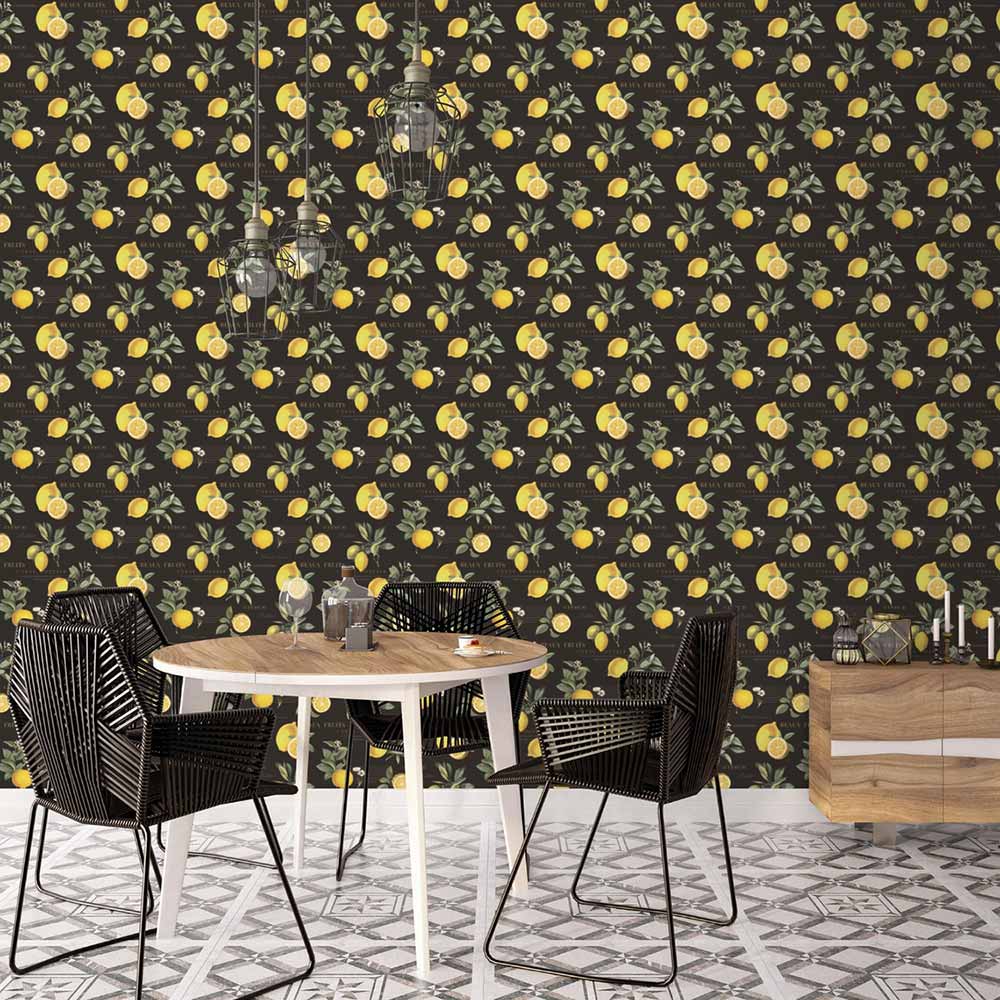 Carta da parati Limoni sfondo nero