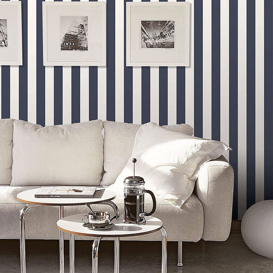 Carta da parati a righe Blu Navy e Bianco in TNT