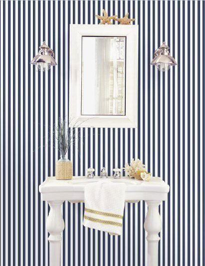 Carta da parati a righe Blu e Bianche piccole
