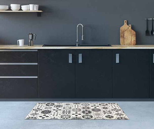 Tappeto bagno cucina Cementine Bianco e Nero antiscivolo