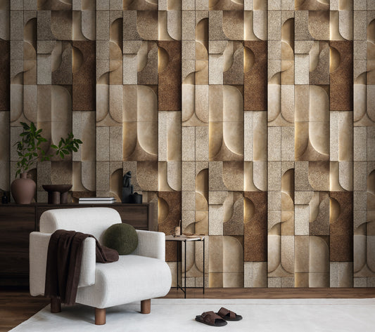 Carta da parati Geometric Bronze Shapes | pannello digitale in TNT