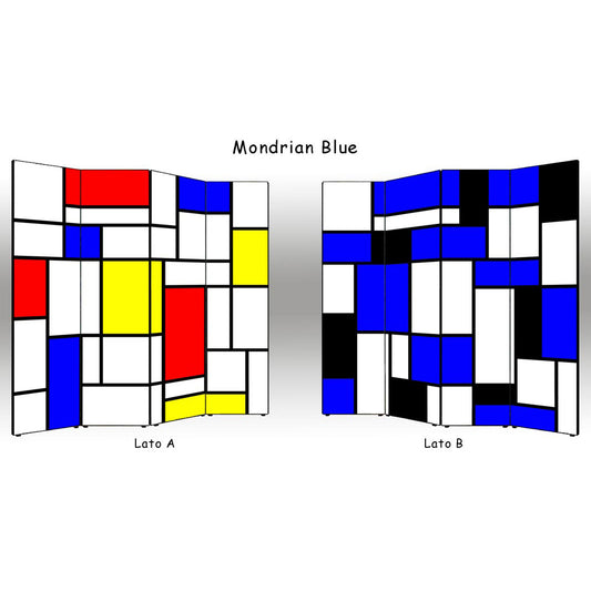 Separè paravento Mondrian Blue bifacciale