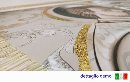 Quadro Abbraccio nell'Albero con glitter e cornice oro