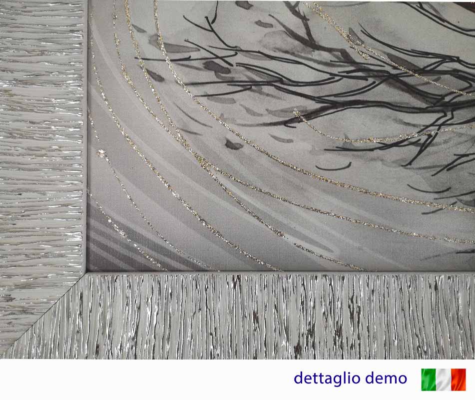 Quadro Abbraccio nell'Albero con glitter e cornice argento su tela