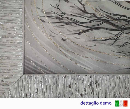 Quadro Albero della Vita con glitter e cornice argento su tela