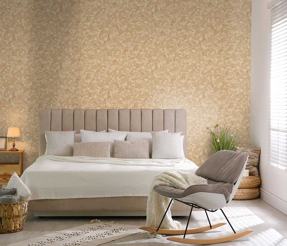 Carta da parati spatolato Beige Oro cangiante in TNT