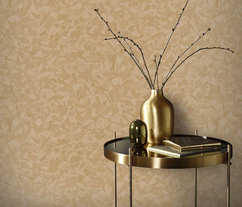 Carta da parati spatolato Beige Oro cangiante in TNT