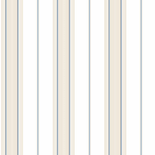 Carta da parati a righe Beige con profilo celeste