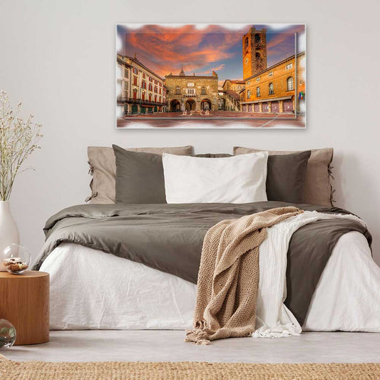 Quadro su tela Bergamo Piazza Vecchia e cornice decorata