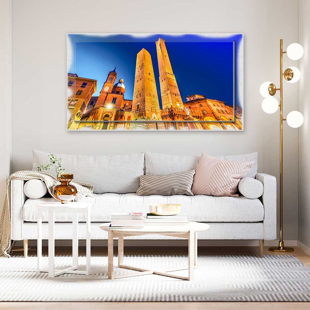Quadro Bologna Le Due Torri su tela con cornice decorata