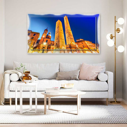 Quadro Bologna Le Due Torri su tela con cornice decorata