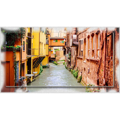 Quadro Bologna Canale delle Moline su tela con cornice decorata