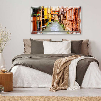 Quadro Bologna Canale delle Moline su tela con cornice decorata