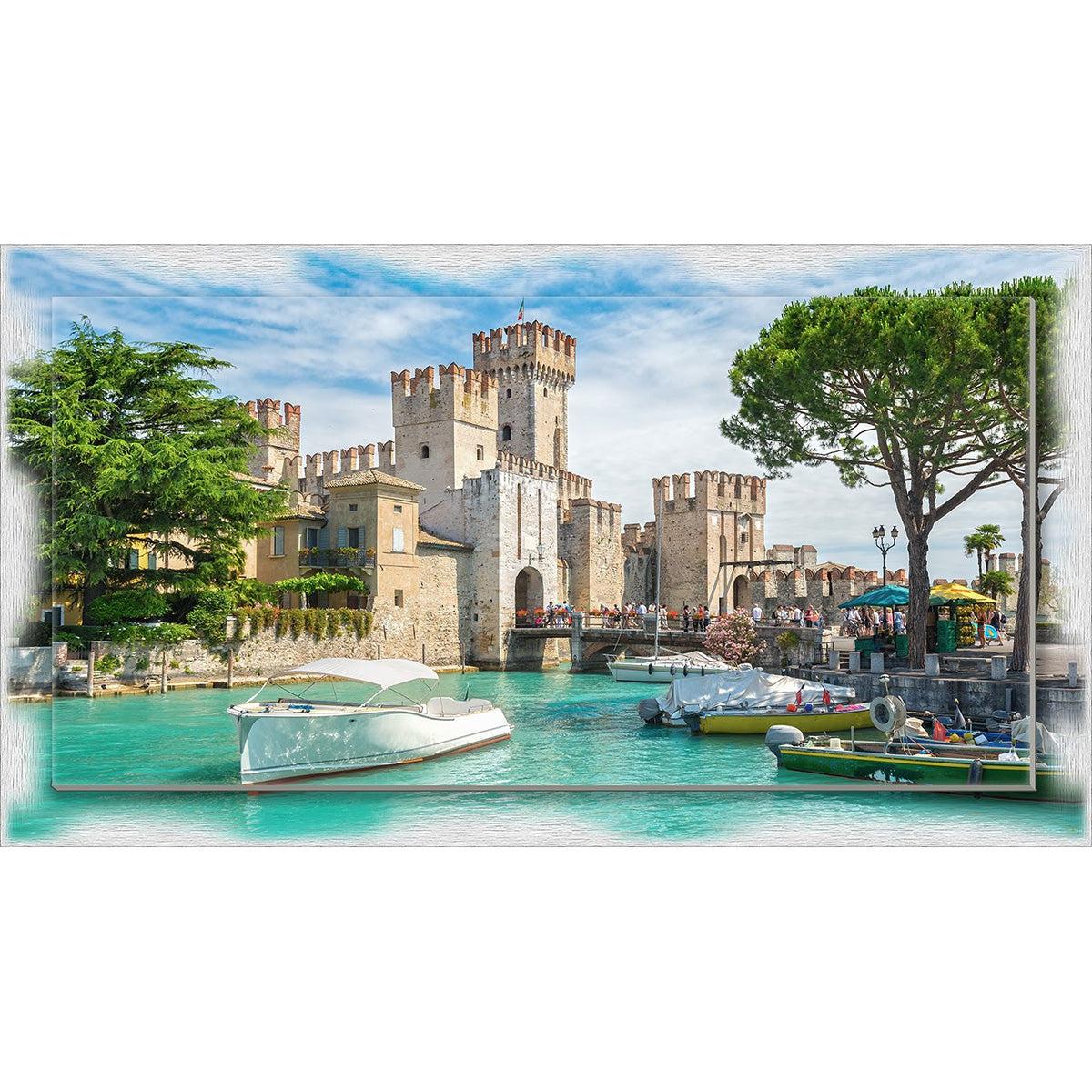 Quadro Brescia Castello di Sirmione su tela con cornice decorata