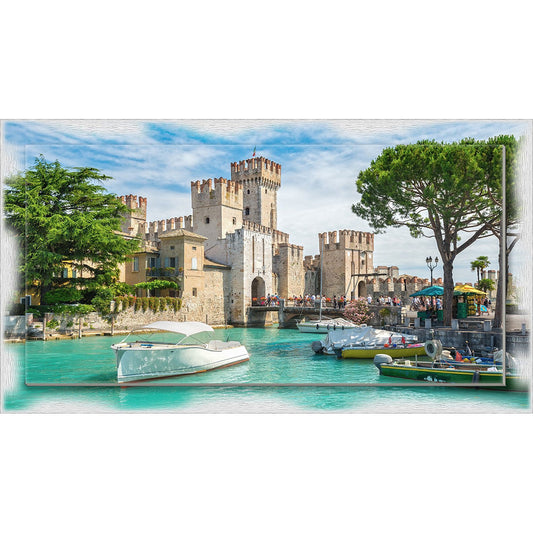 Quadro Brescia Castello di Sirmione su tela con cornice decorata