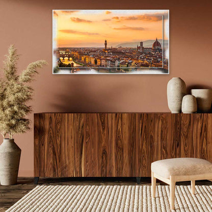 Quadro Firenze al Tramonto su tela con cornice decorata