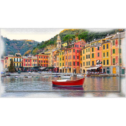 Quadro Genova Portofino su tela con cornice decorata