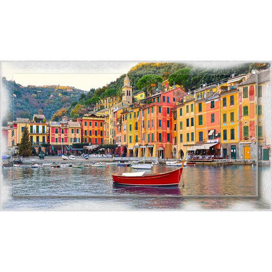 Quadro Genova Portofino su tela con cornice decorata