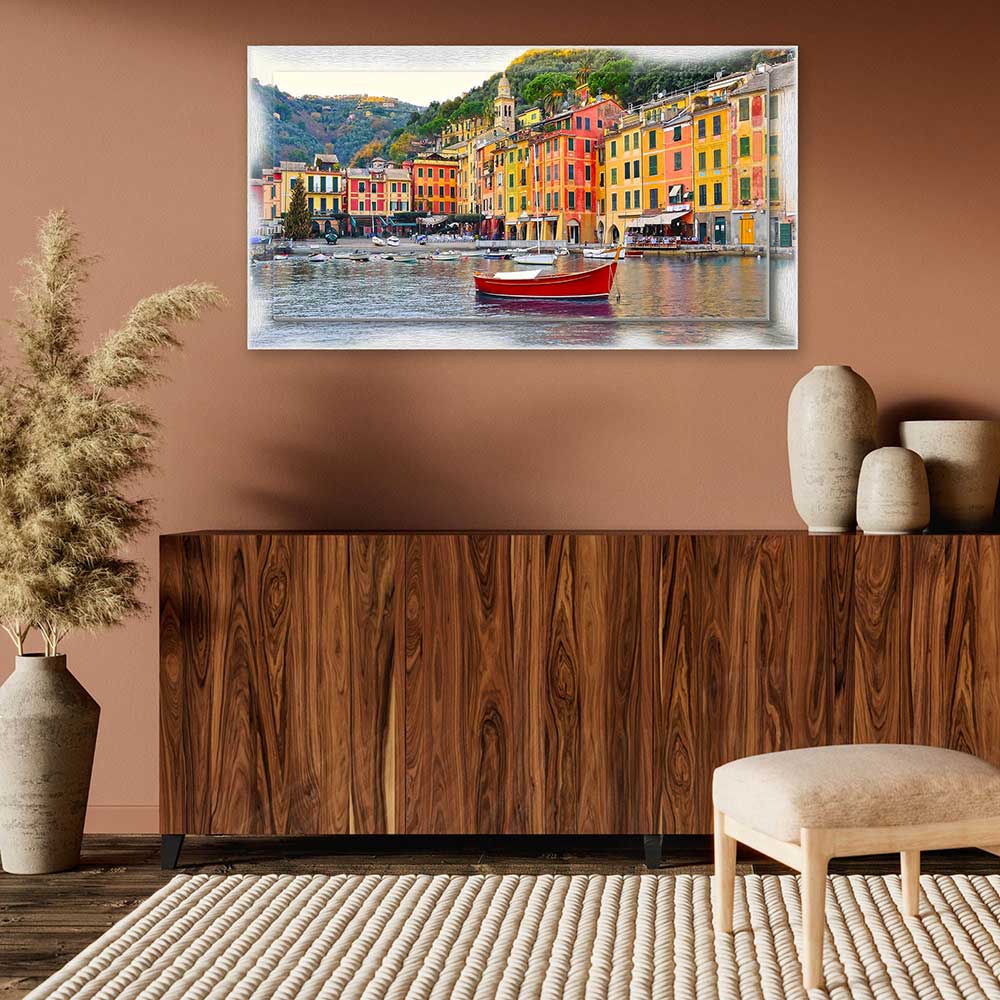 Quadro Genova Portofino su tela con cornice decorata
