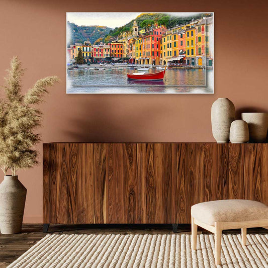 Quadro Genova Portofino su tela con cornice decorata