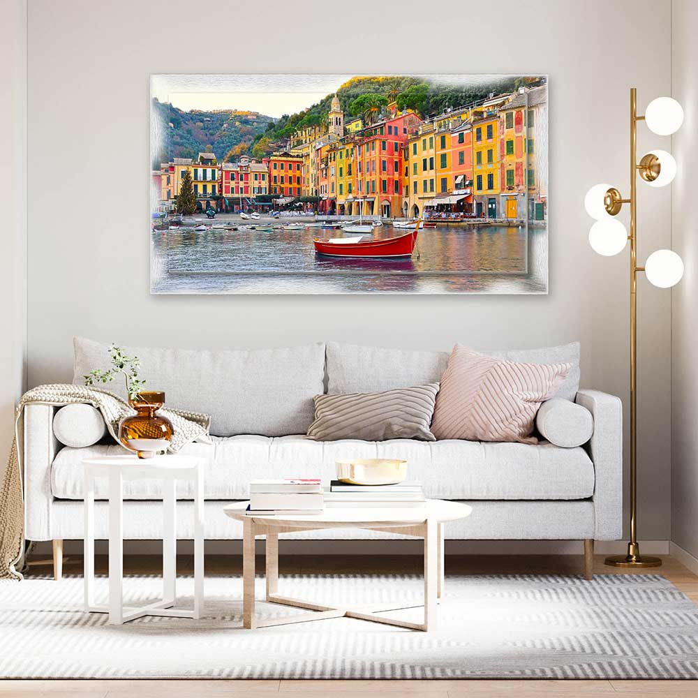 Quadro Genova Portofino su tela con cornice decorata