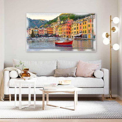 Quadro Genova Portofino su tela con cornice decorata