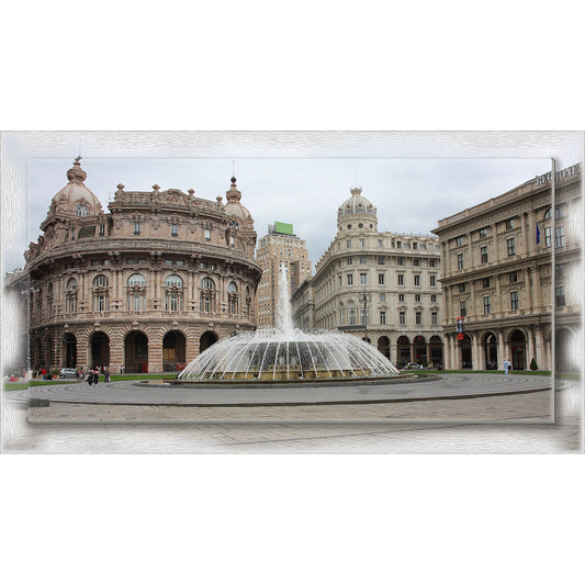 Quadro Genova Piazza Ferrari su tela con cornice decorata