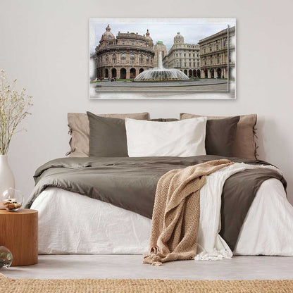 Quadro Genova Piazza Ferrari su tela con cornice decorata