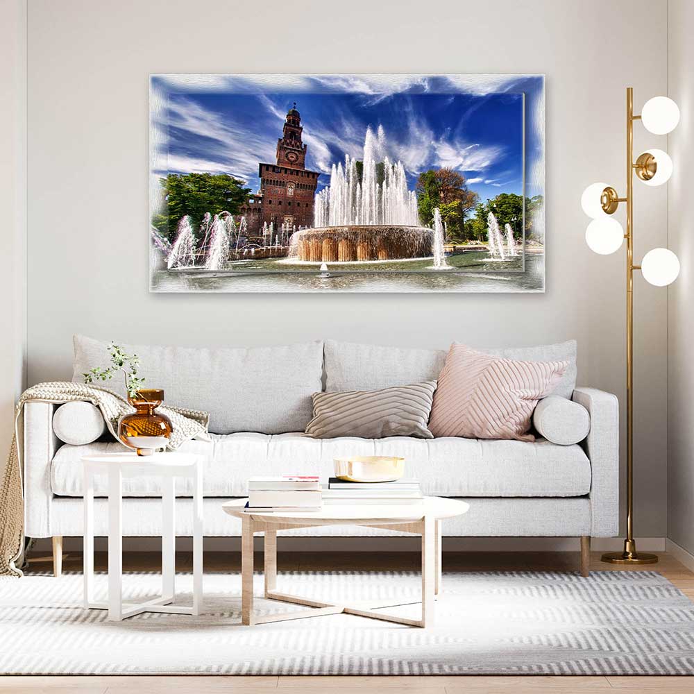 Quadro Milano Castello Sforzesco su tela con cornice decorata