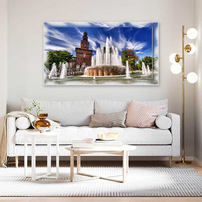 Quadro Milano Castello Sforzesco su tela con cornice decorata
