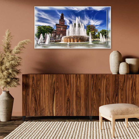 Quadro Milano Castello Sforzesco su tela con cornice decorata